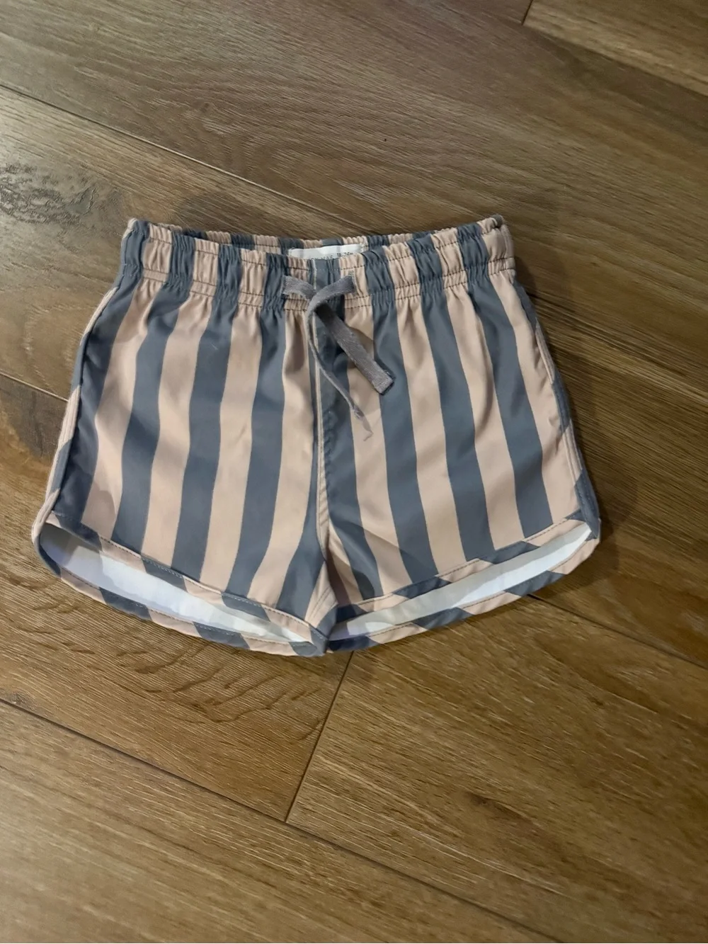Quincy Mae Striped Swim Shorts in Blue and Beige